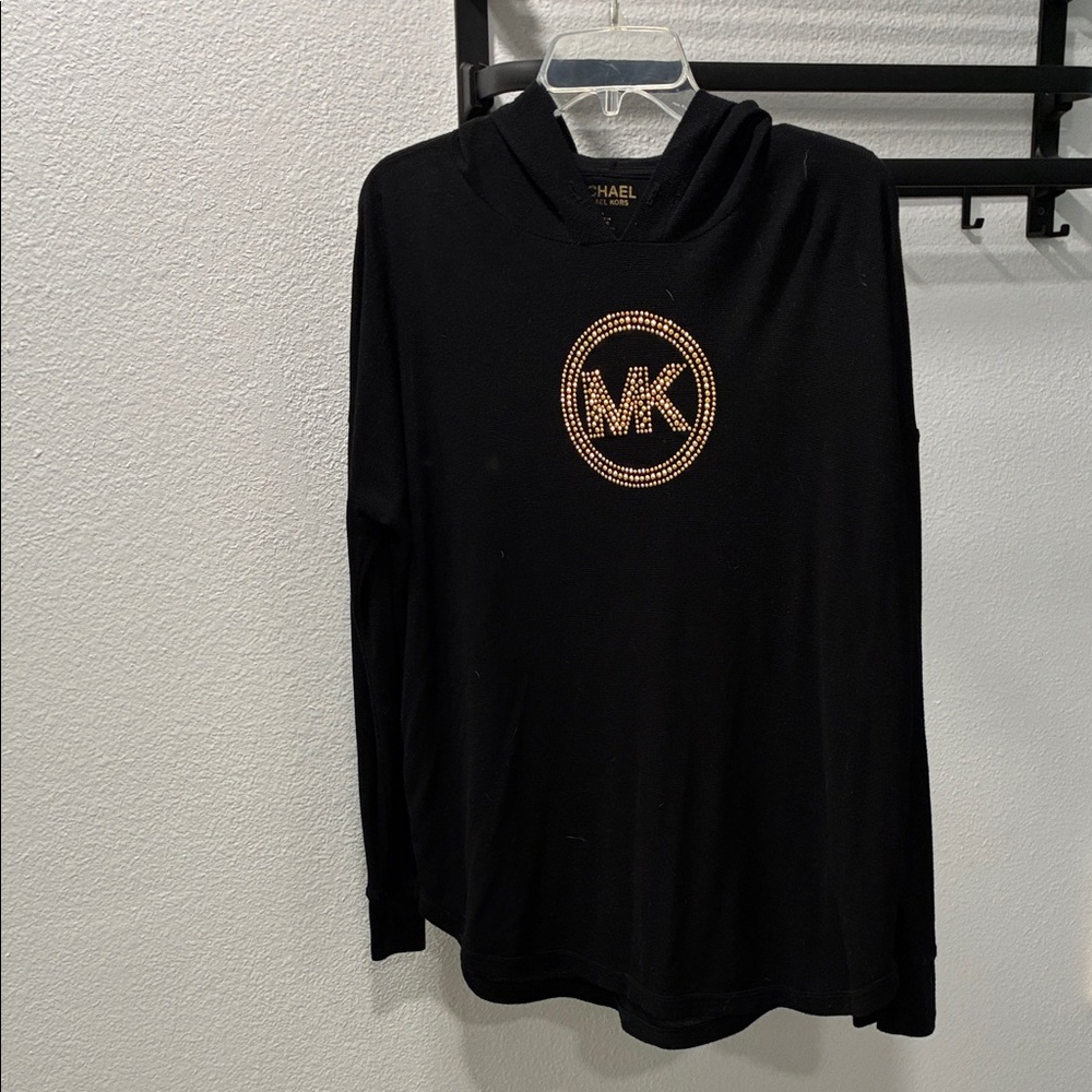 Michael Kors Black Hoodie with Gold MK Circle Logo